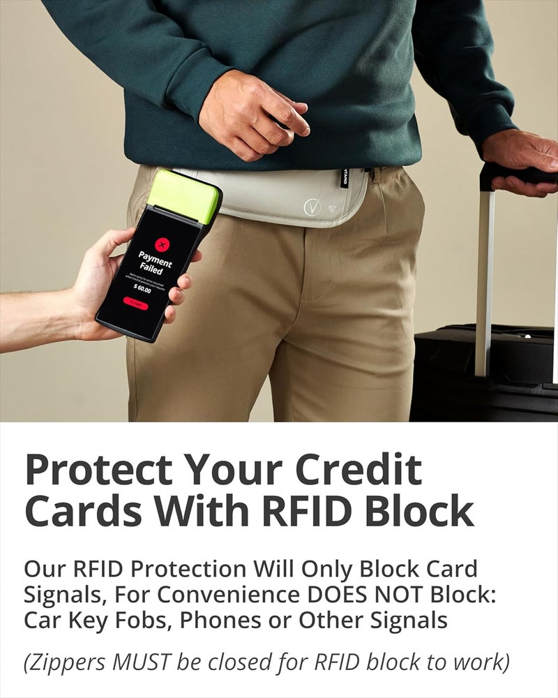 Vantamo Money Belt with RFID For Men & Women, Hidden Passport Holder for Travel, 2 Compartment Travel Fanny Pack for Women Anti Theft - Image 3